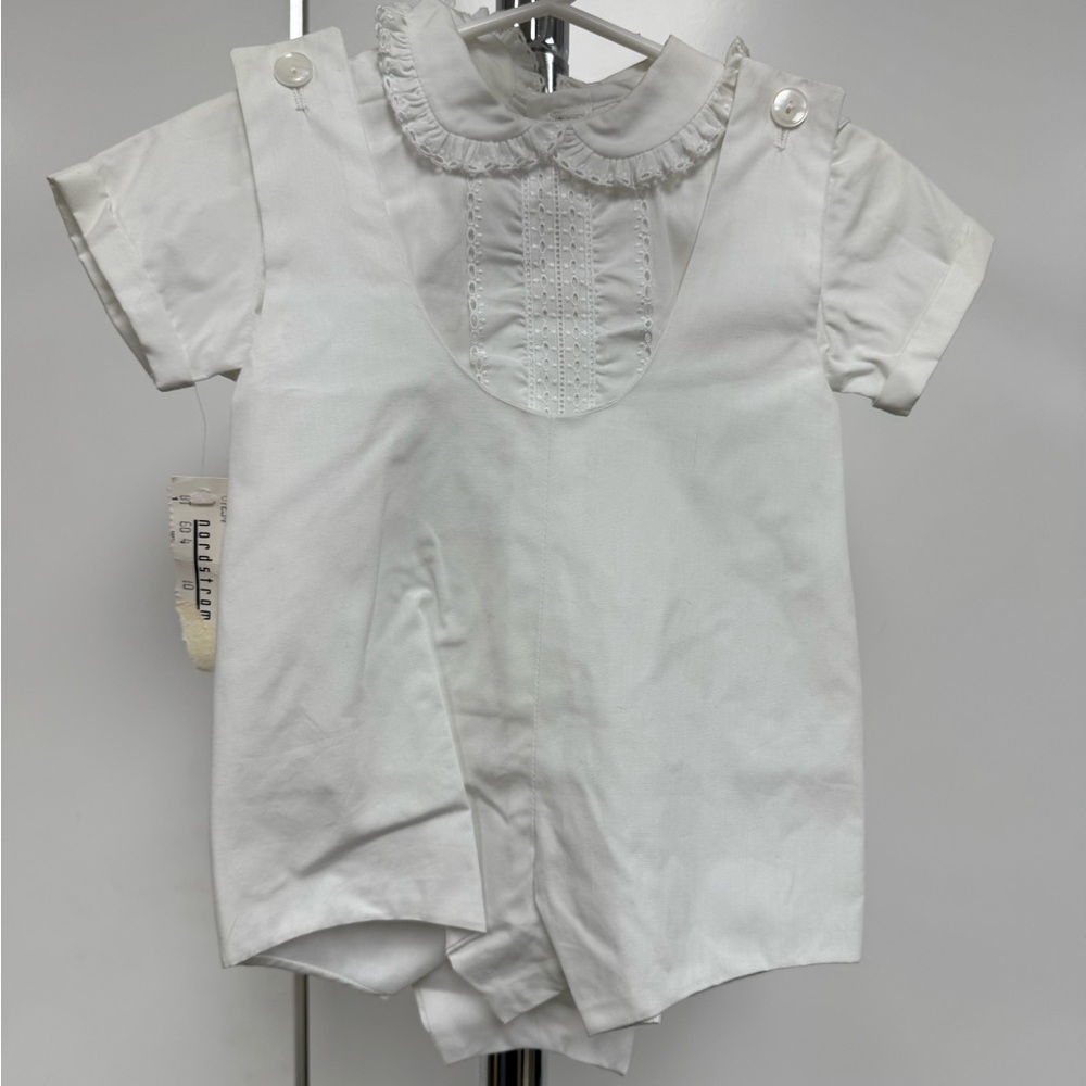Vintage Baby Boy Romper with Lace Detail